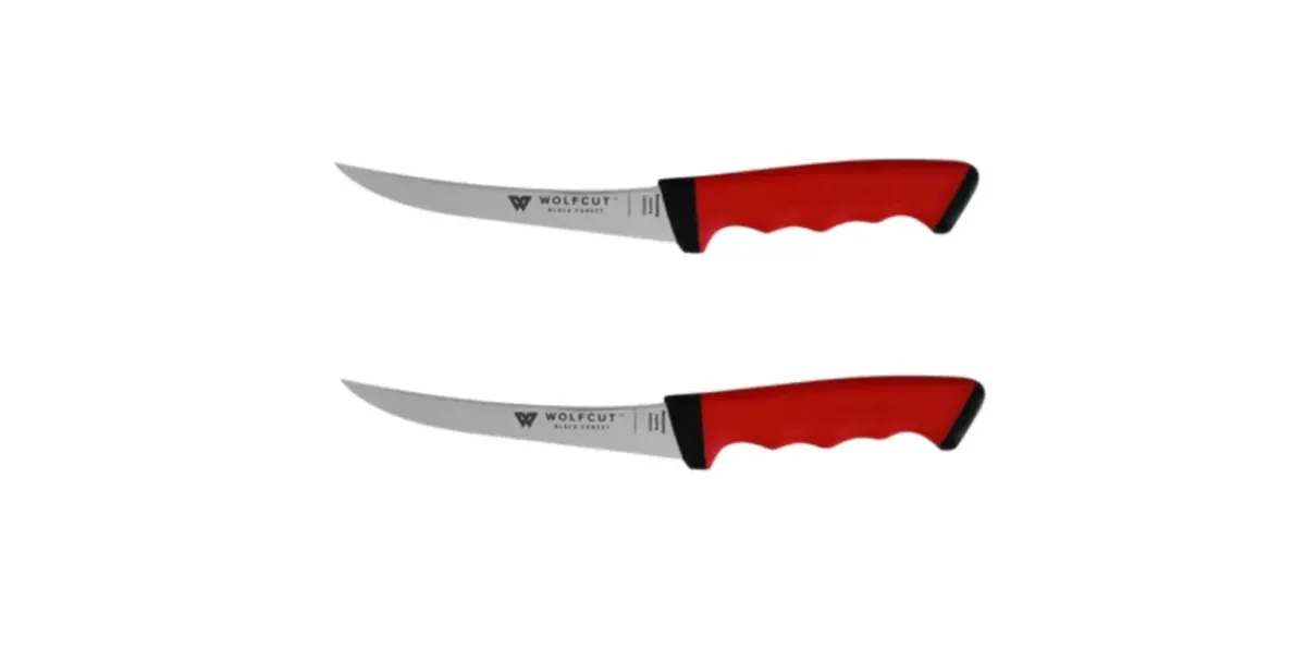 WOLFCUT SoftGrip RED-Serie - Metzgermesser-Set 2-tlg. - Ausbeinmesser 13 cm gebogene flex Klinge