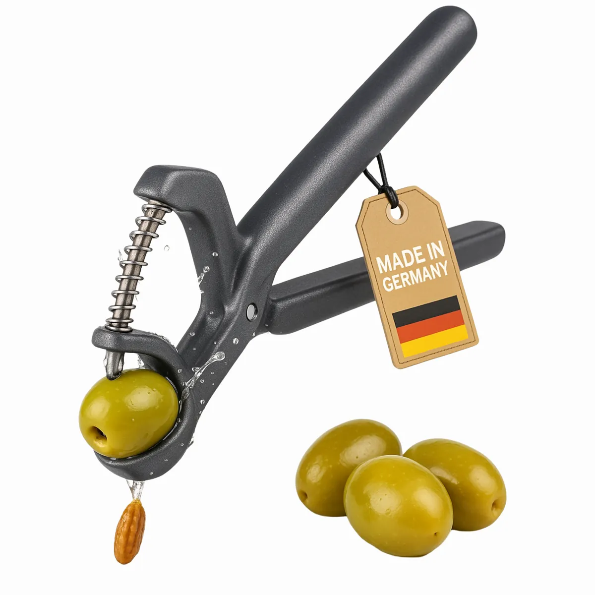 Thiru Olivenentkerner – für kleine & große Oliven, Einhand-Bedienung mit Feder, ergonomischer Griff