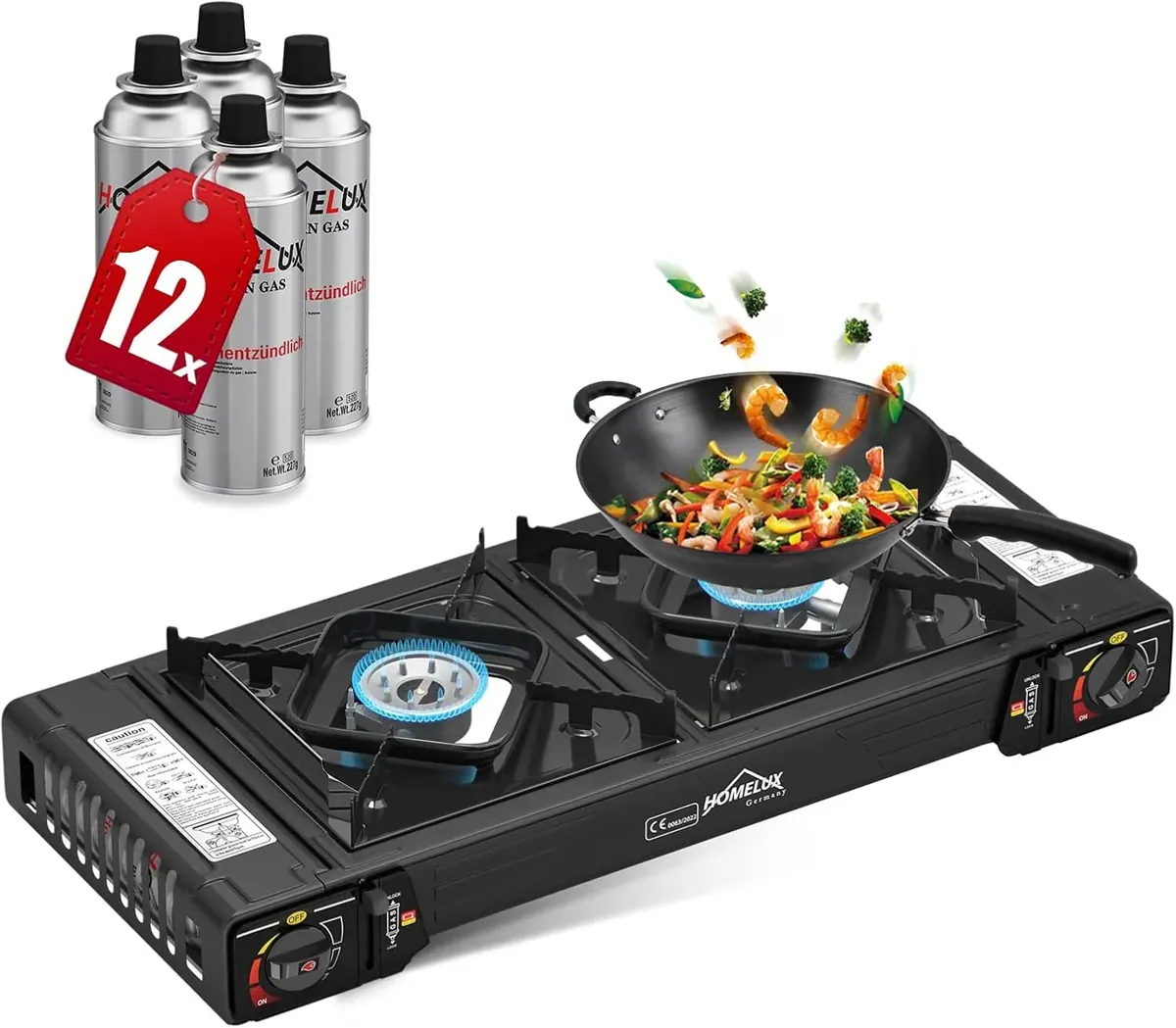 Gaskocher Campingkocher 2 Flammig HOMELUX Gaskocher mit / ohne Gaskartuschen, für Grill Camper im Outdoor Camping