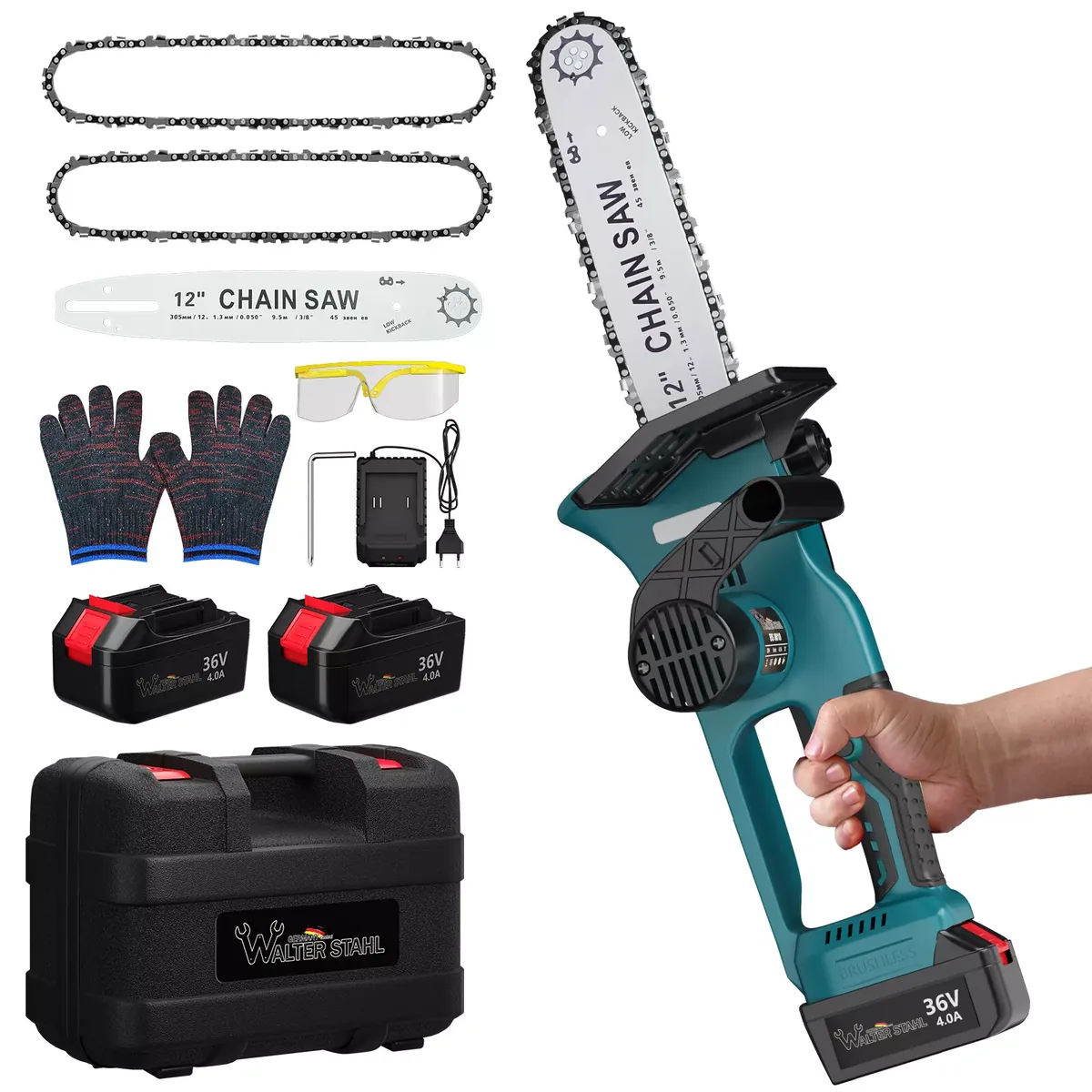 12-Zoll-Batteriekettensäge 36V Elektro-Kettensäge mit Ladegerät