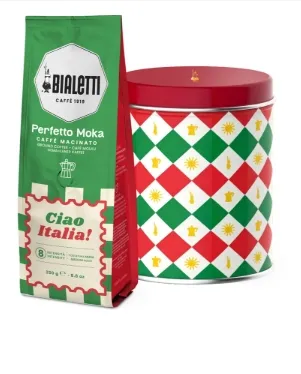 Design-Kaffeedose Ciao Italia und Perfetto Moka Classico Kaffee, gemahlen 250 g