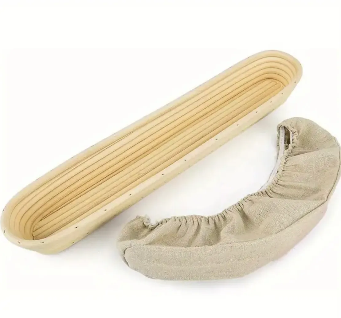 Rattan-Gärkörbchen für Baguette mit Leinentuch-Haube in 3 Größen. Made in Germany 🇩🇪
