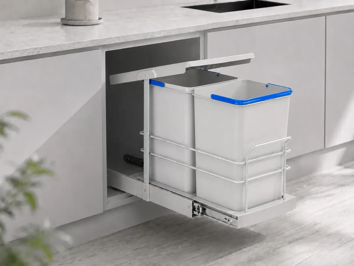 Roomart Einbau-Mülleimer Küche ausziehbar 2×12L – Mülltrennsystem für Unterschrank in 2 Farben