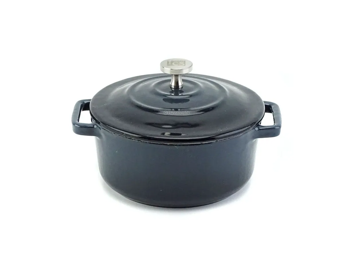 Gusseisen Mini Topf XANTEN 10 cm mit Deckel Emaille SCHWARZ