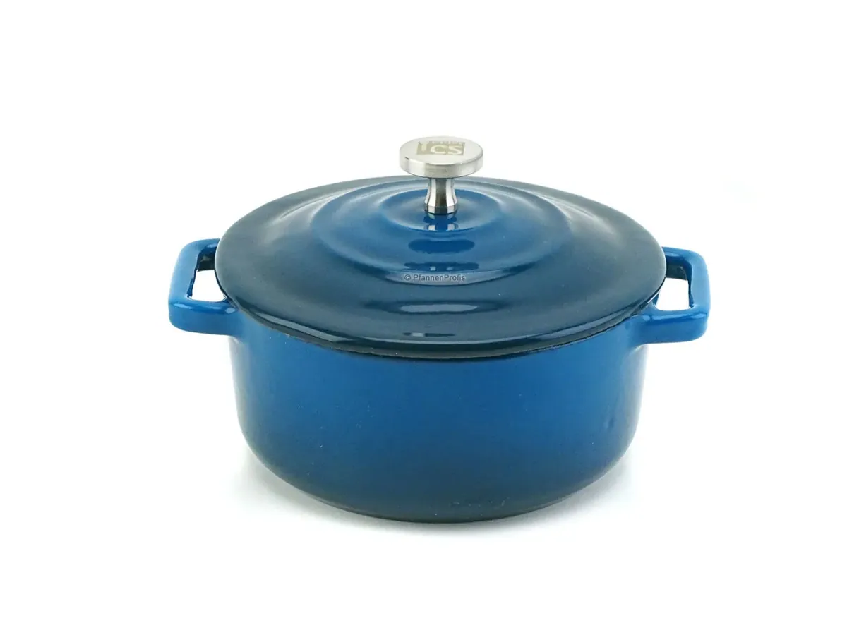 Gusseisen Mini Topf XANTEN 10 cm mit Deckel Emaille BLAU