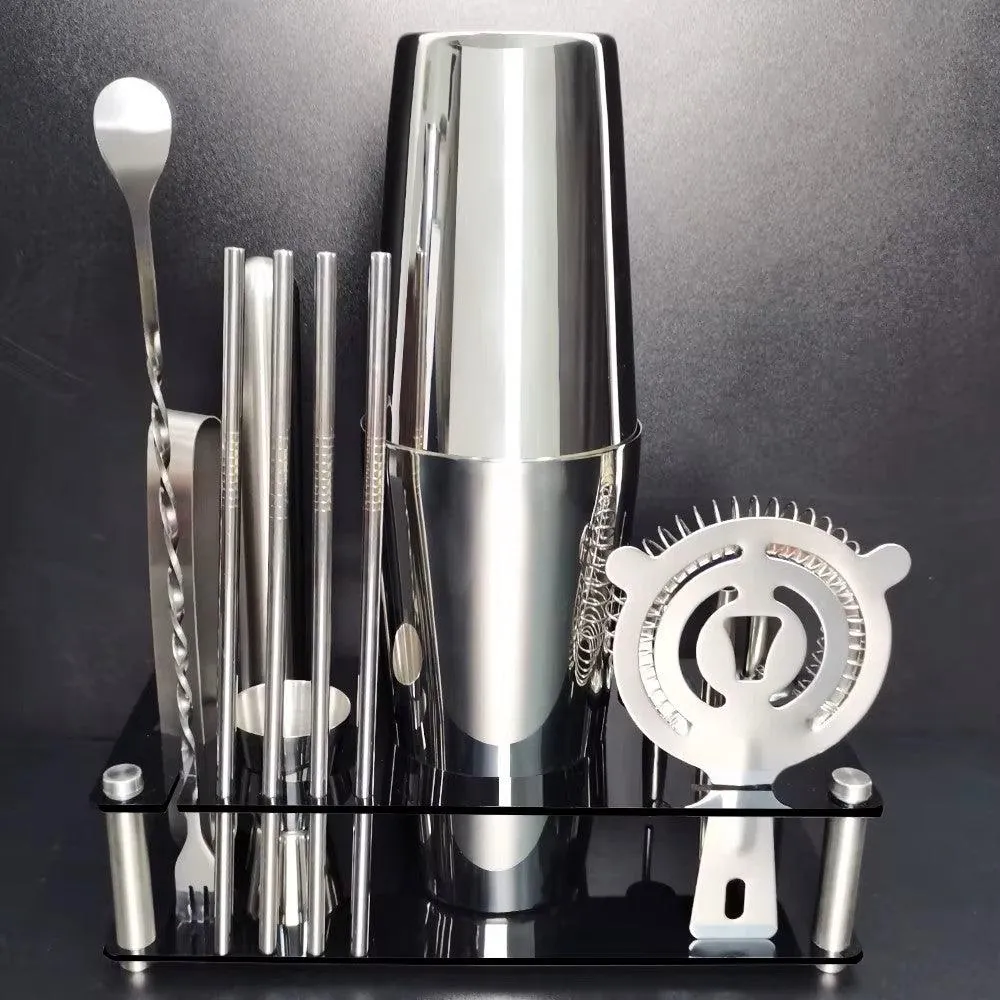 Profi Cocktail Shaker Set 12-teilig mit Ständer (verschiedene Farben)