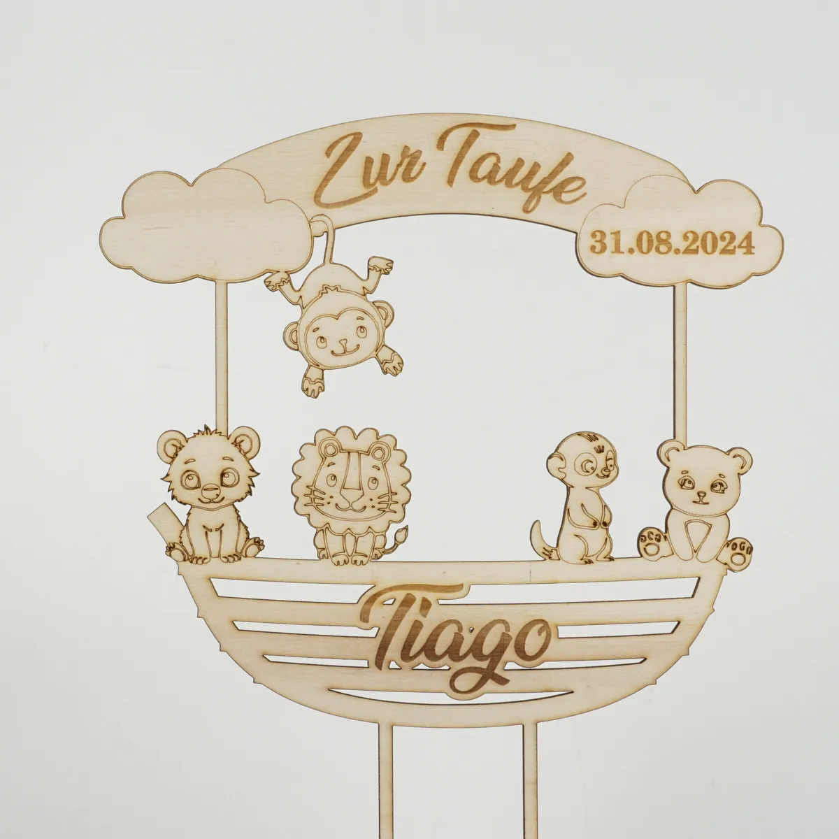 personalisierter Topper zur Taufe Schiff mit Tieren