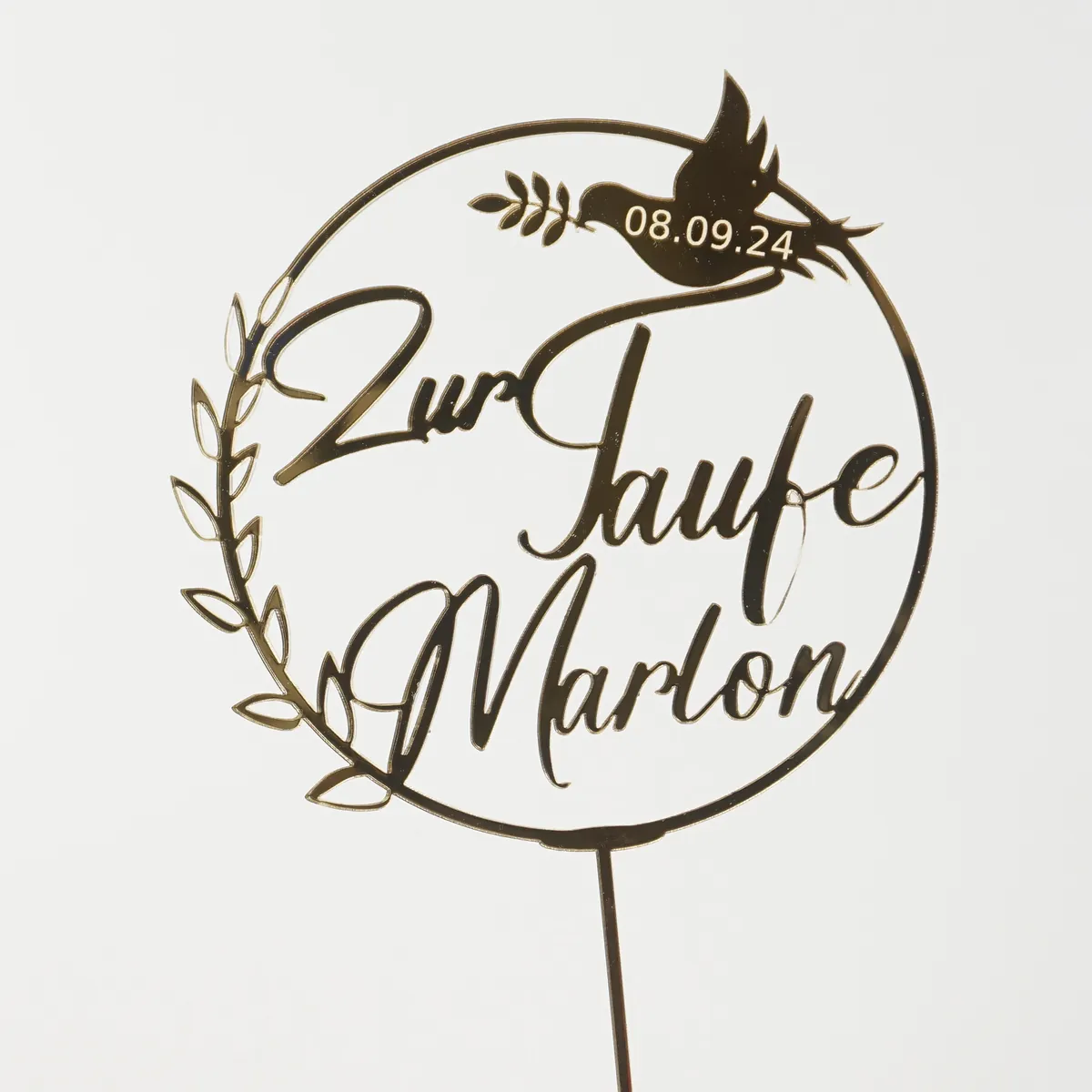 Personalisierter Topper zur Taufe mit Taube und Namen
