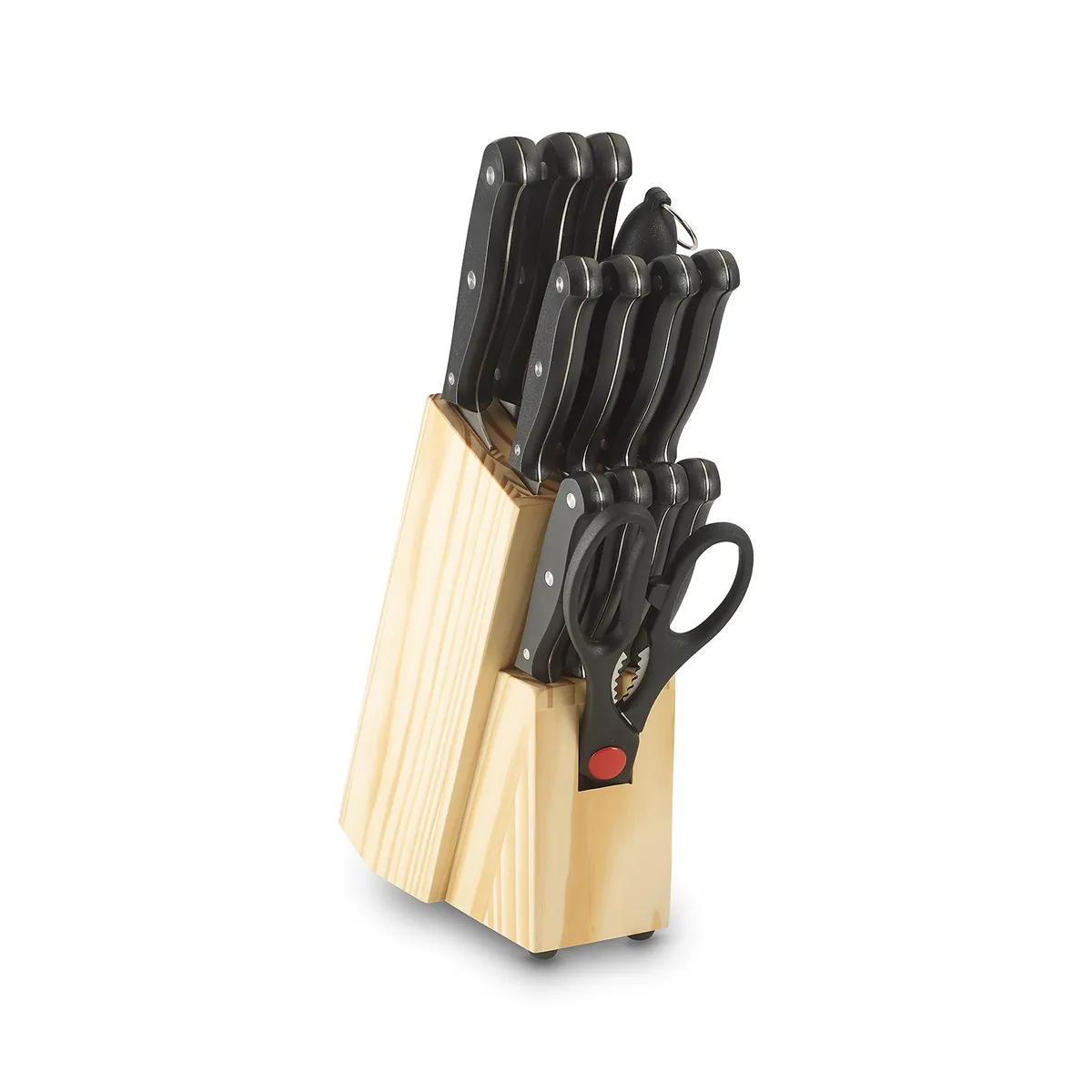 Küchenmesser-Set "Basic, 14tlg, eleganter Messerblock aus Kiefernholz, inkl. Schere, Wetzstein, Brot- und Fleischmesser