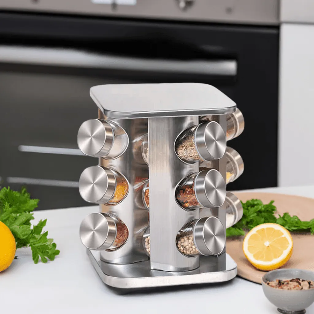 Edelstahl Drehgestell Gewürzständer Set Glas (verschiedene Größen)