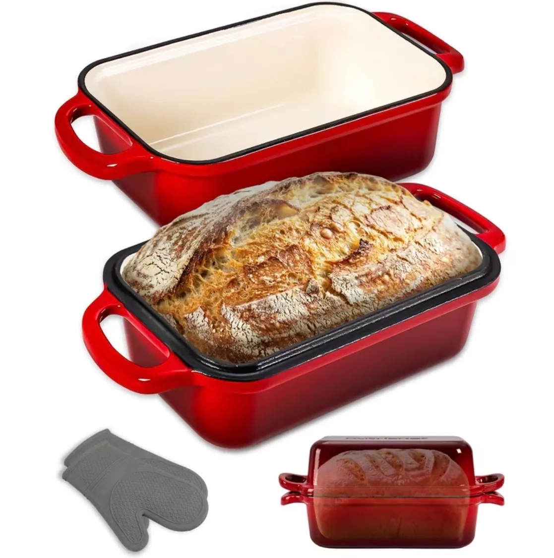 🍞 Back-Hulda Premium Brotback- & Schmortopf Set. & 1 Paar hochwertige Silikon-Handschuhe