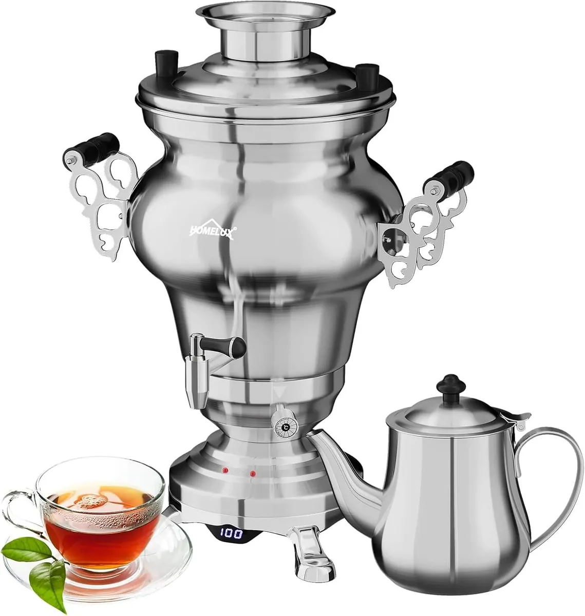 5L +1.6L / 2.5L +1.2L Elektrischer Samoware Edelstahl Teekocher mit 1850W, Warmhaltefunktion & Ablasshahn