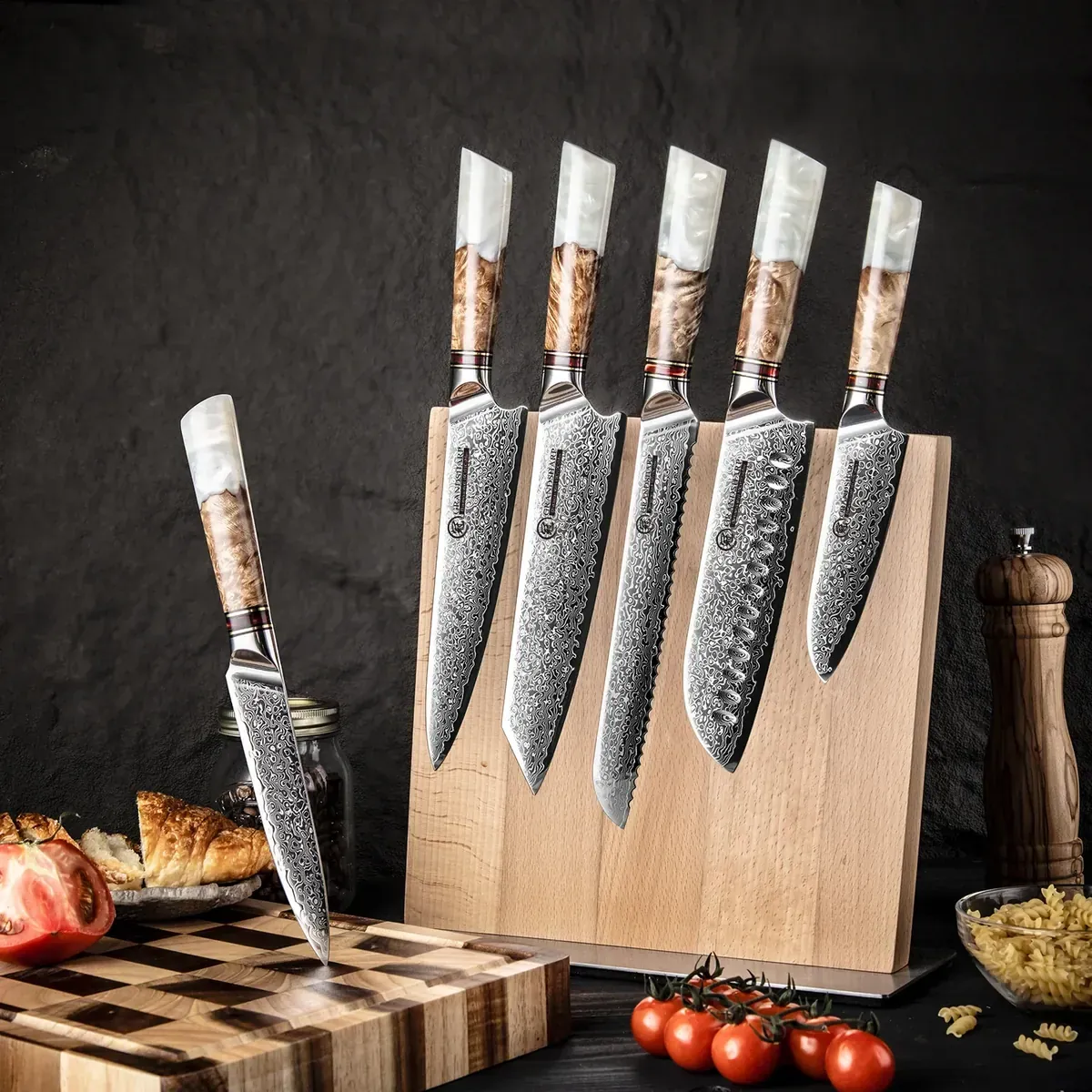 GRANDSHARP Japanisches 6-teiliges Damastmesser-Set WHITE STAR | 67-Lagen
