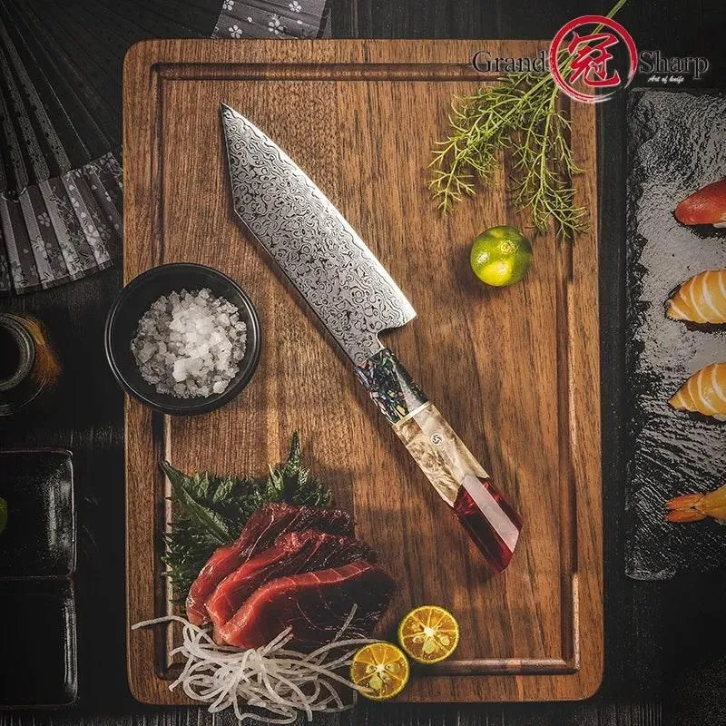 GRANDSHARP Japanisches Bunka Damastmesser REDWOOD 14 cm | 67-Lagen