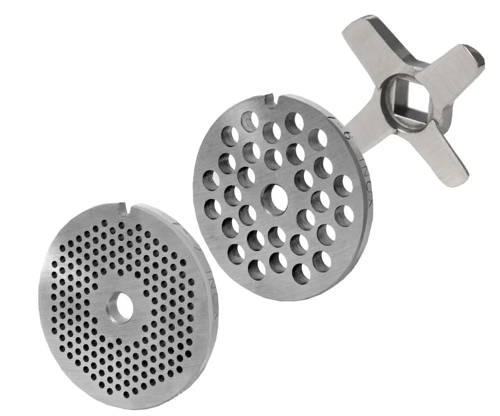 WOLFCUT - Fleischwolfscheibensatz 2 mm + 6 mm Bohrung und ein Kreuzmesser kompatibel mit allen gängigen Fleischwolf Marken Größe 7