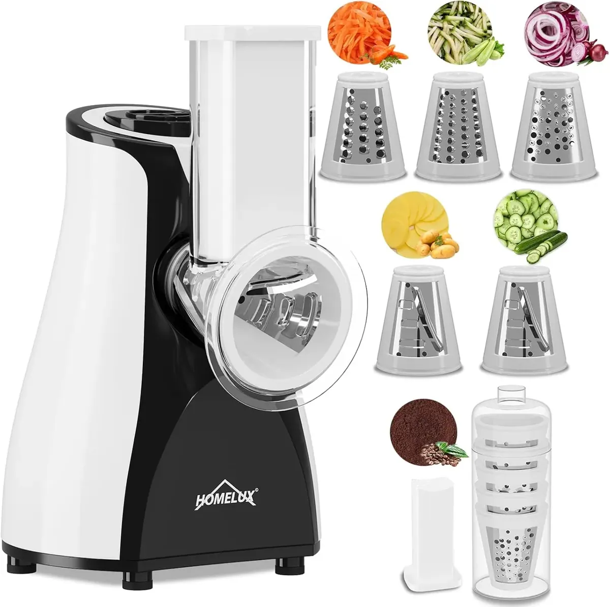 HOMELUX Elektr Gemüseschneider 5-fach Reibe Käse- & Gemüsehobel 5 Trommelklingen