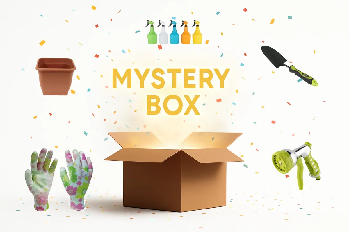 Garten-Mysterybox S/M/L auswählbar – Überraschungspaket mit Restposten, Schnäppchen mit Gartenzubehör