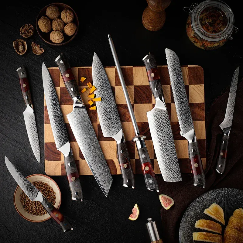 GRANDSHARP Japanisches 9-teiliges Damastmesser-Set CLUSTER | 67-Lagen