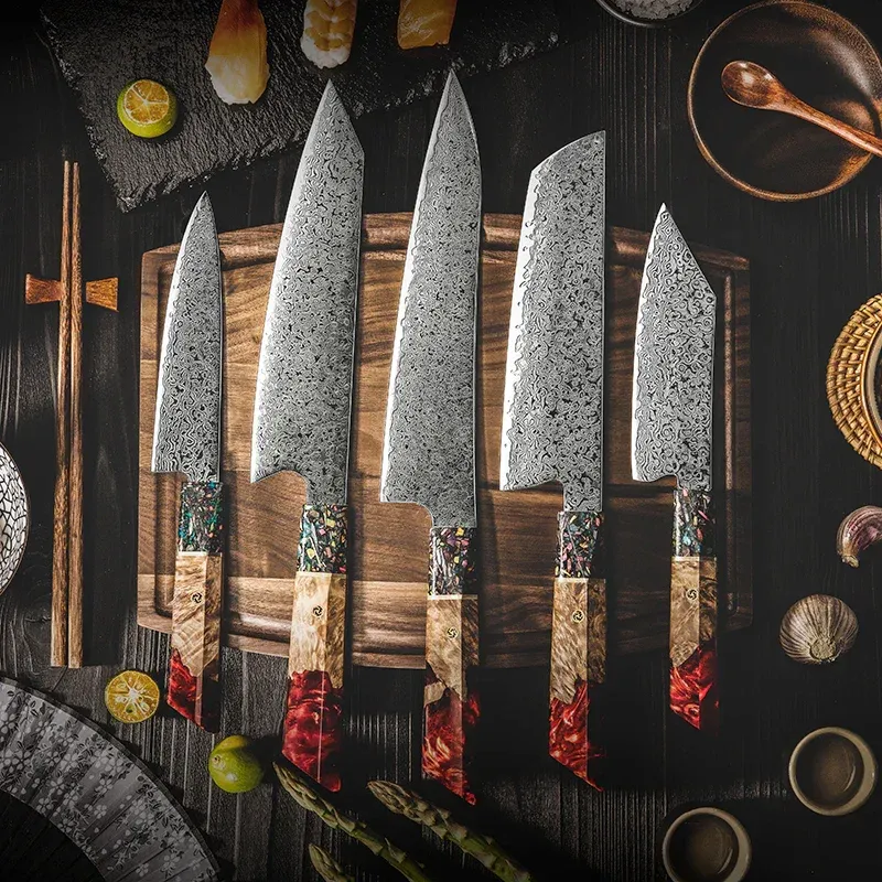 GRANDSHARP Japanisches 5-teiliges Damastmesser-Set REDWOOD | 67-Lagen