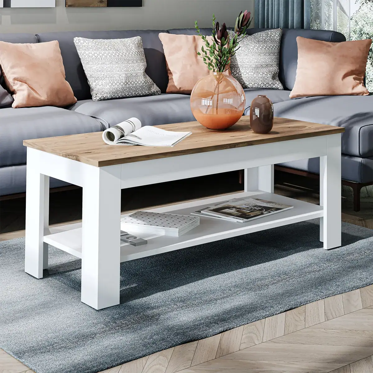 Roomart Couchtisch HELSINKI, 80 oder 110 cm, mit Ablageboden, in 4 Farben