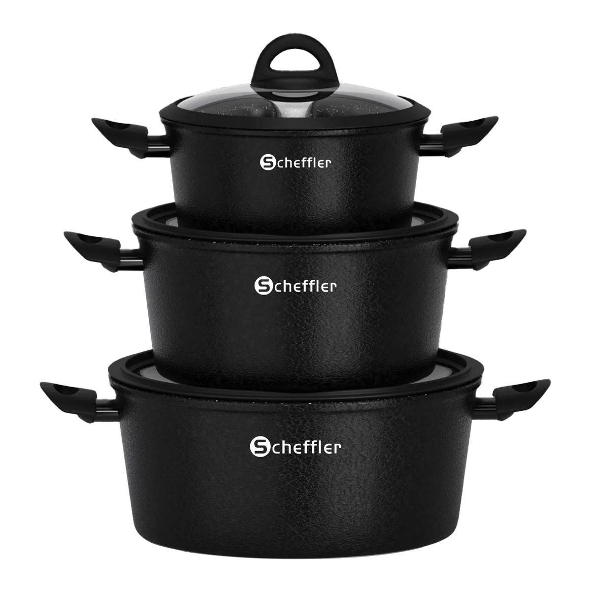 Scheffler Topfset, Induktions Töpfe Set 6-teilig, Antihaft-beschichtete Topfe, Kochtopf Set mit Glasdeckel, Spülmaschinenfest