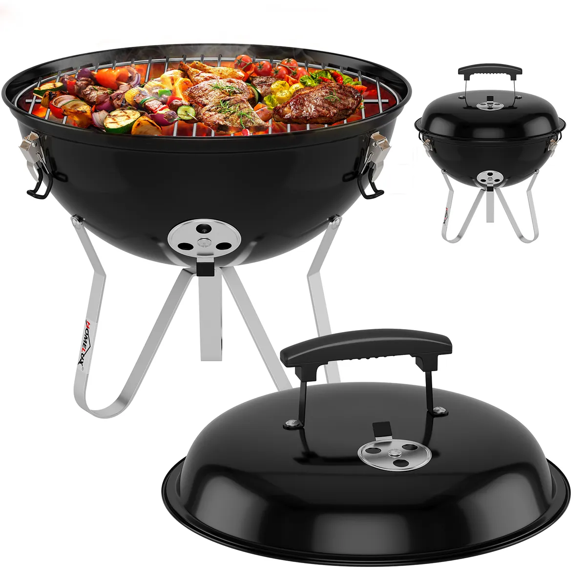Tragbarer Holzkohle Kugelgrill Ø36cm, emaillierter Campinggrill Tischgrill für Balkon, Picknick & Outdoor