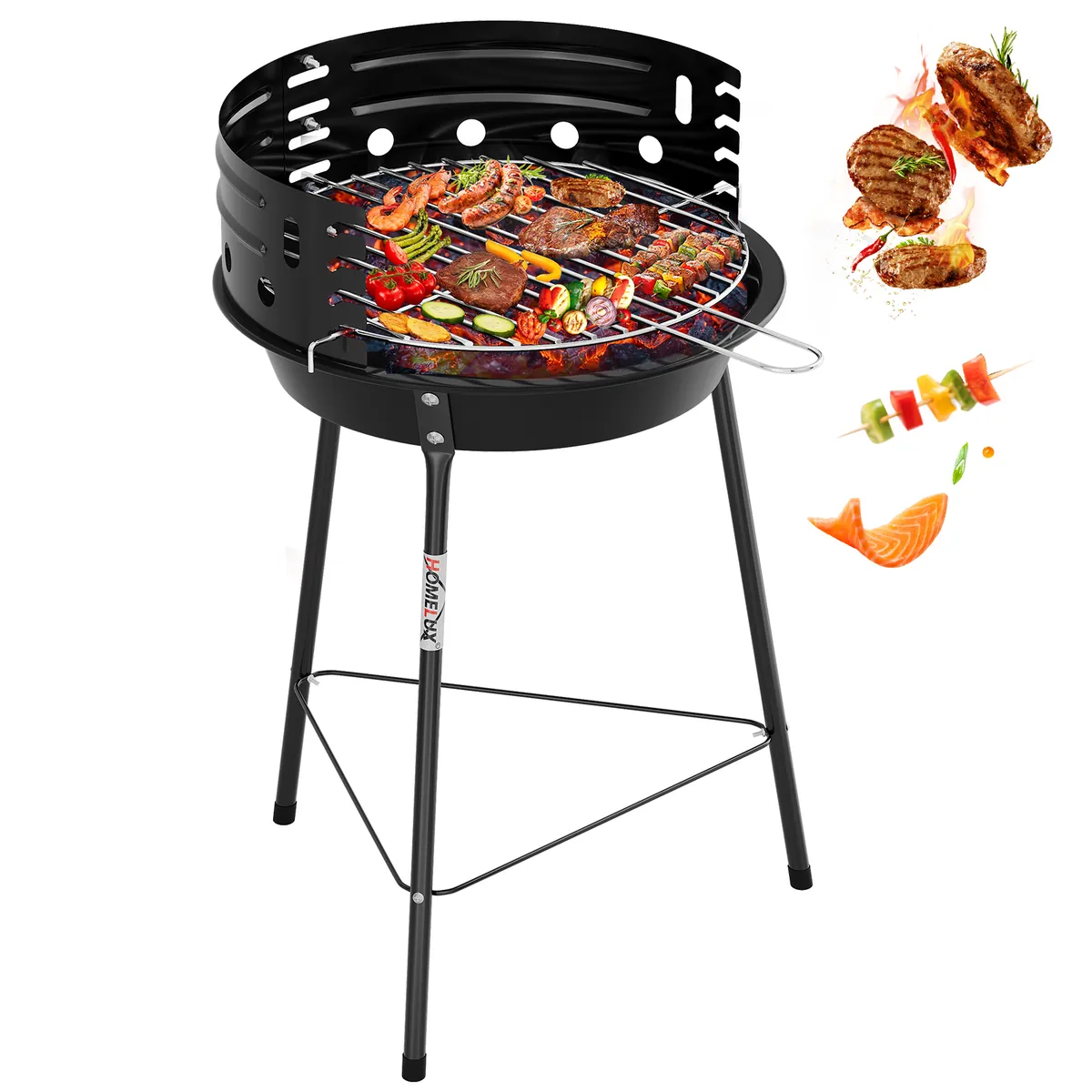 Tragbarer Holzkohlegrill mit Windschutz, höhenverstellbarer Dreibein Campinggrill für Garten, Balkon & Outdoor