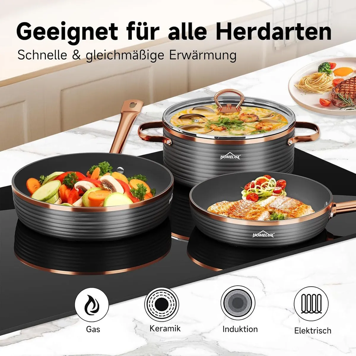 HOMELUX Topfsets 8-tlg Kochtopf Set Induktions mit - Kochgeschirr