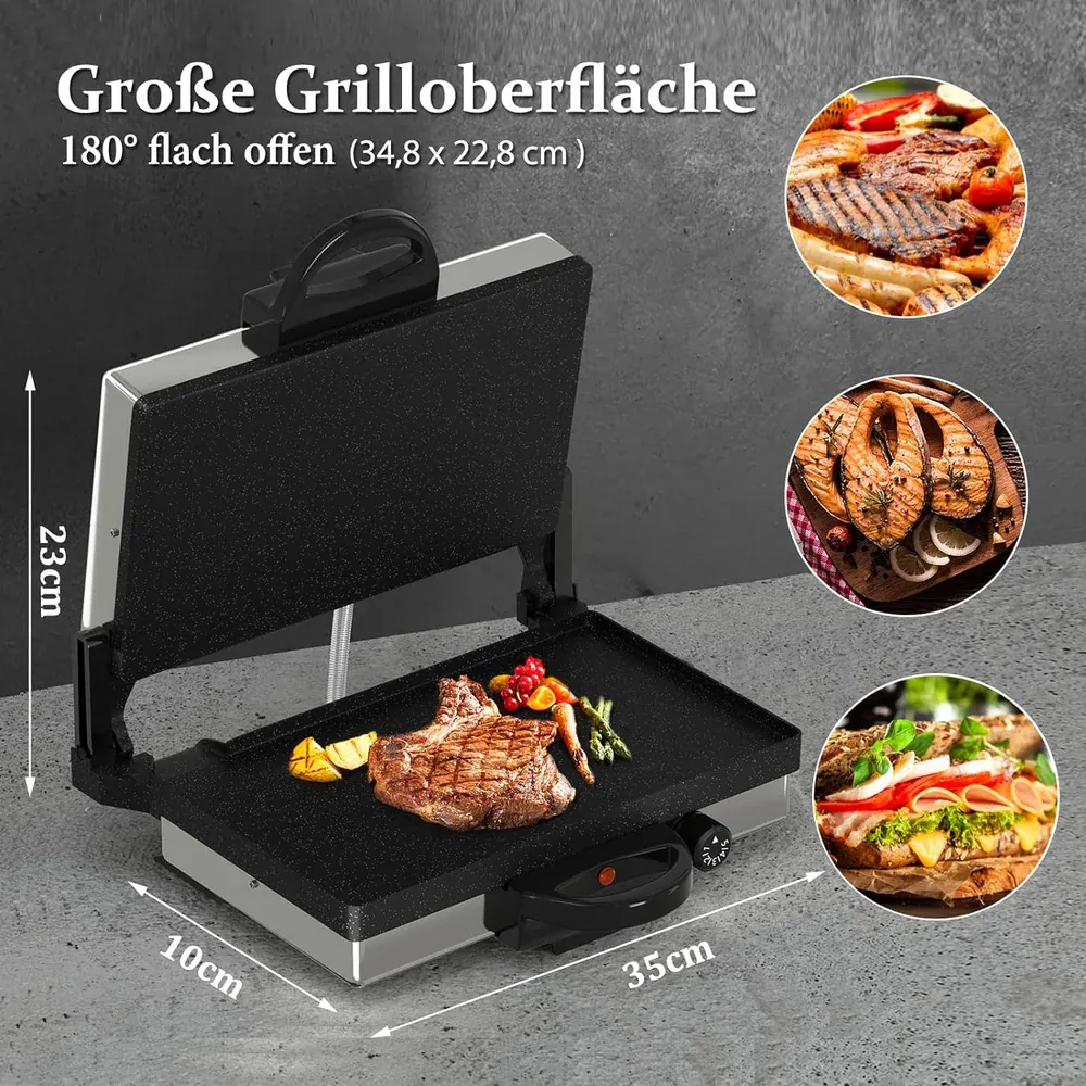 Kontaktgrill 2000W Edelstahl Multigrill für Lahmacun & Elektro-Grillfunktion