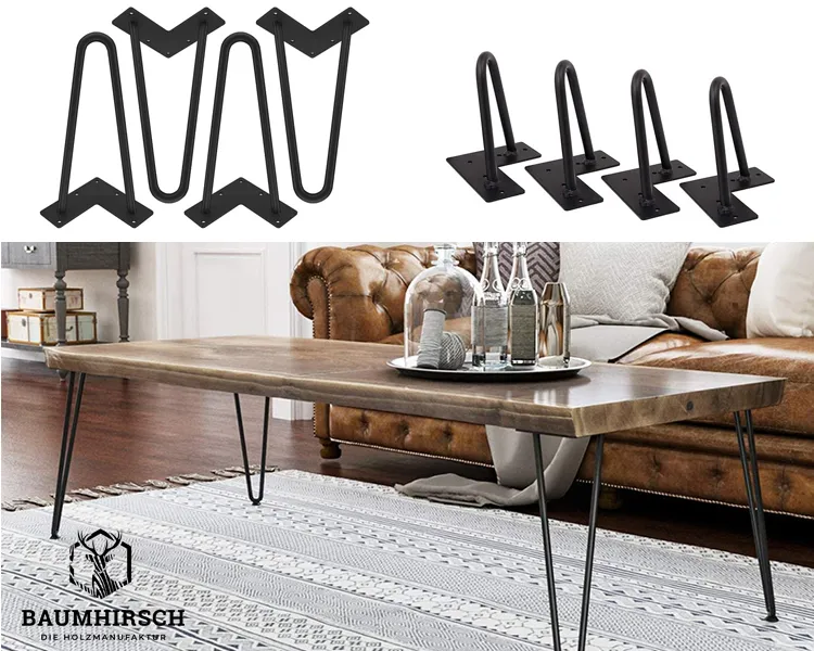 4 er Set Möbelfüße - Hairpin Legs - Haarnadelbeine für Tische, Schränke und vieles mehr