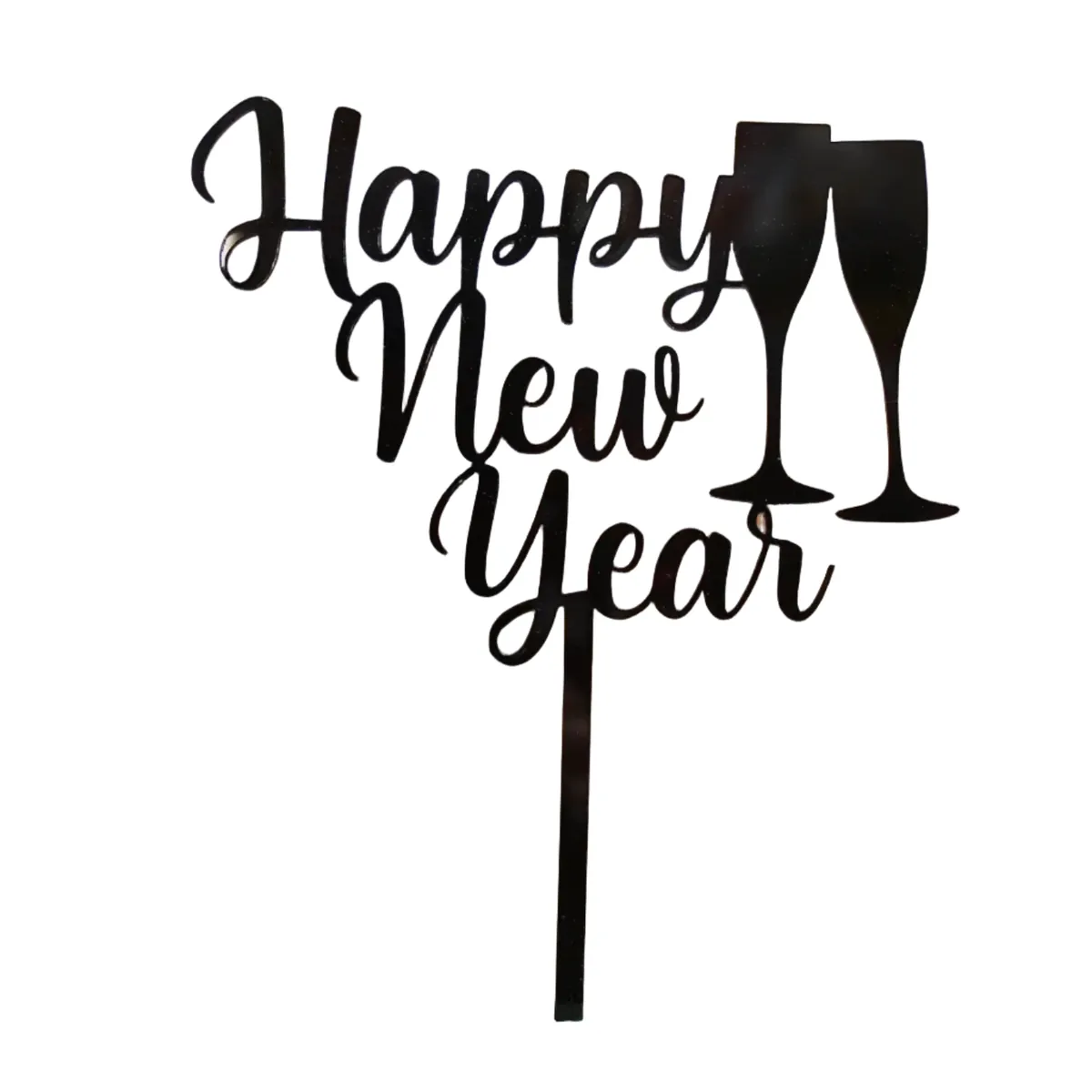 Caketopper „Happy New Year“ mit Sektgläsern (Schwarz)