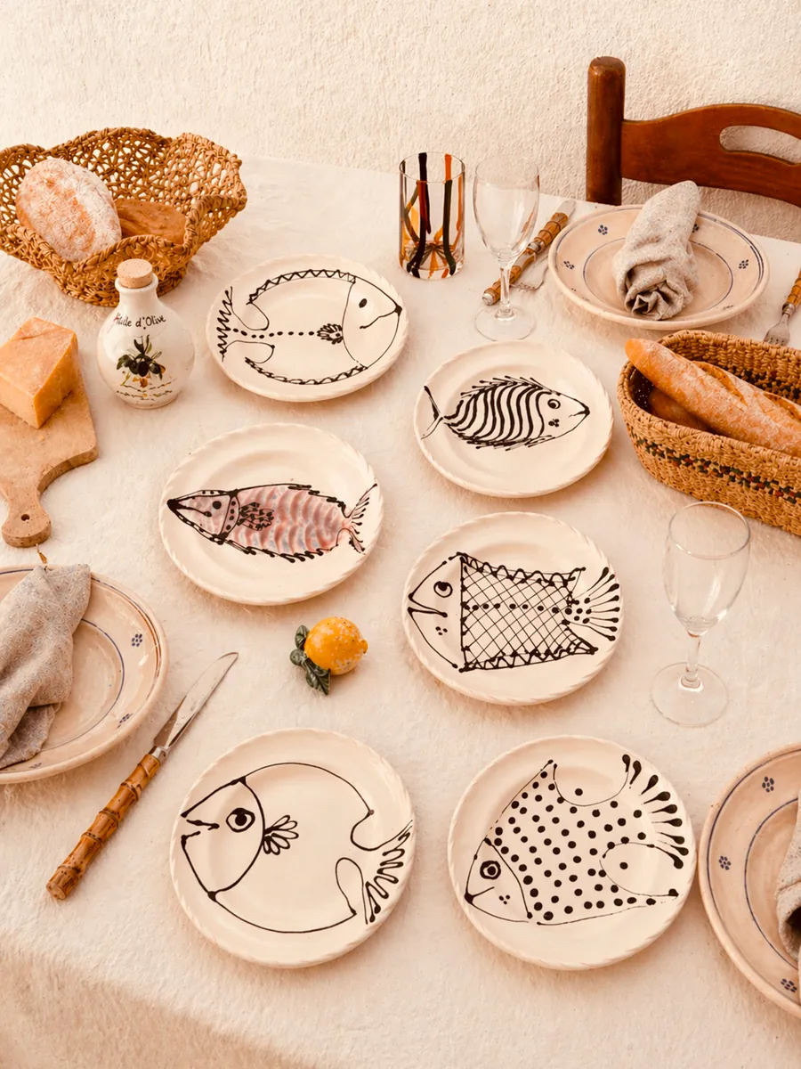 Handgefertigte Antipasti Teller 20 cm | 6er Set (Unikat "Pesce" Mix)