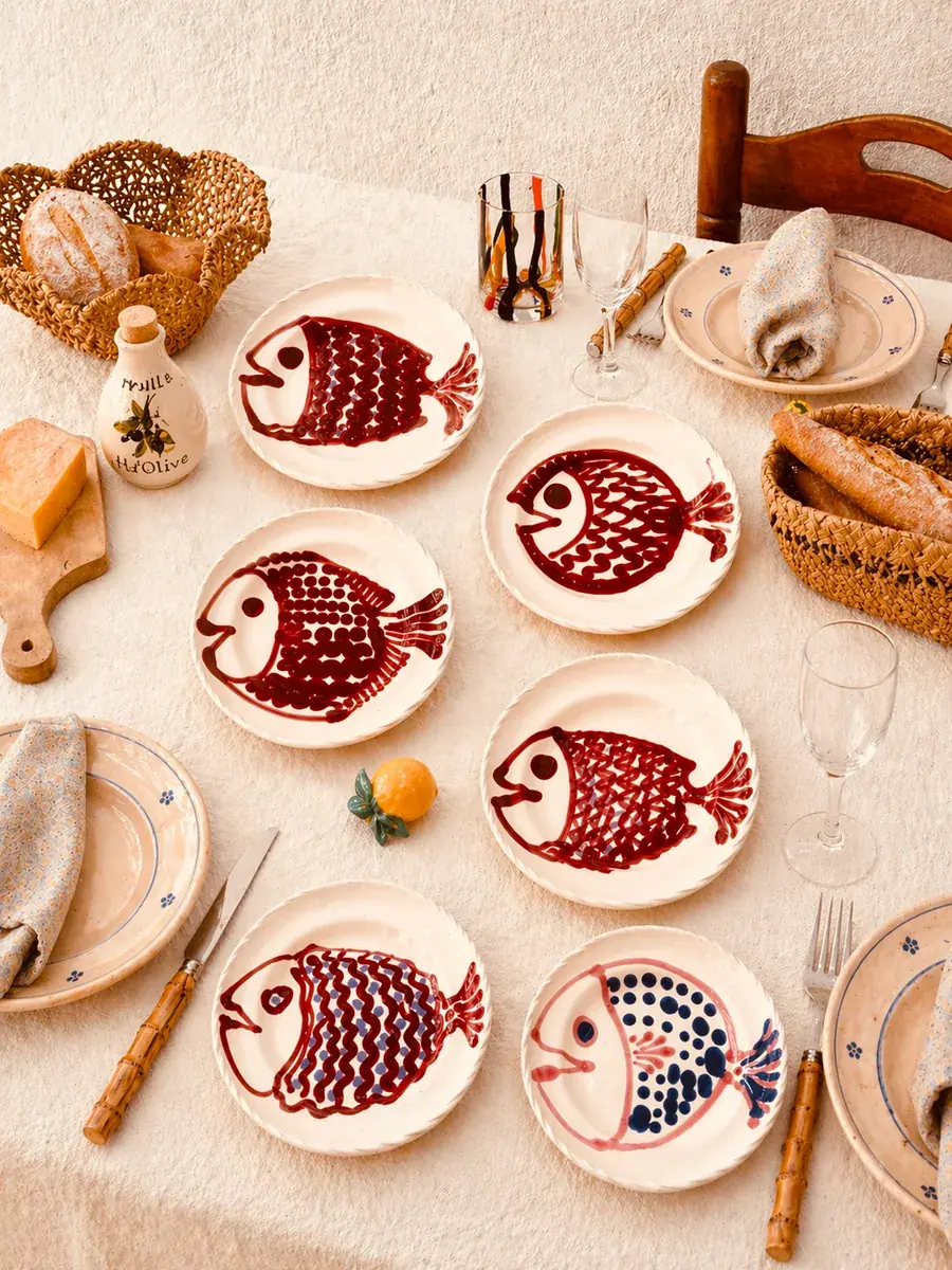 Handgefertigte Antipasti Teller 20 cm | 6er Set (Unikat "Pesce" Mix)