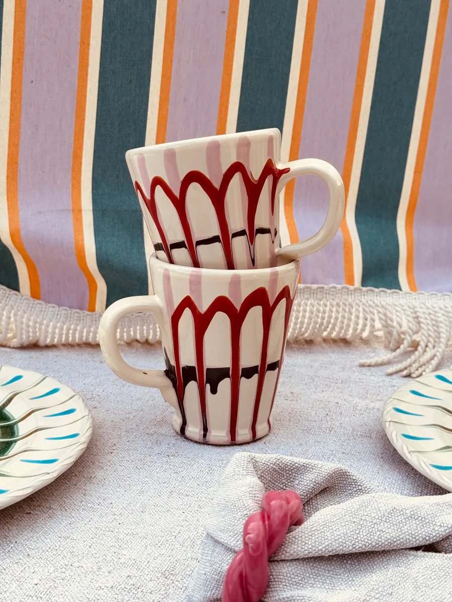 2er Set große Psychodelic Tasse mit Griff "Baci per Tutti Amici"