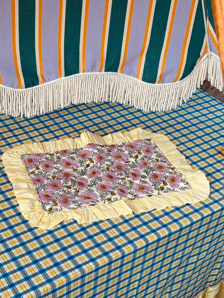 Platzset aus Baumwolle "Fuxia Flower with yellow Stripes"