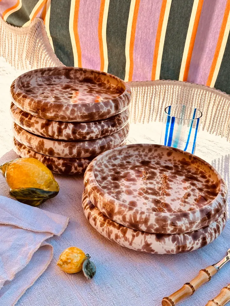 Handgefertigte Pastateller 25 cm | 6er Set "Schizzato Marone"Design