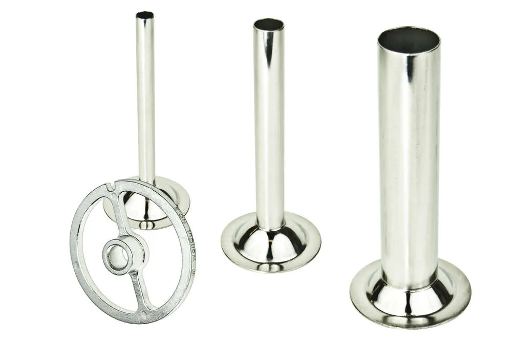 WOLFCUT - Wurstfülltrichter 3er-Set + Führungsscheibe kompatibel mit allen gängigen Fleischwolf Marken Größe 10/12 INOX