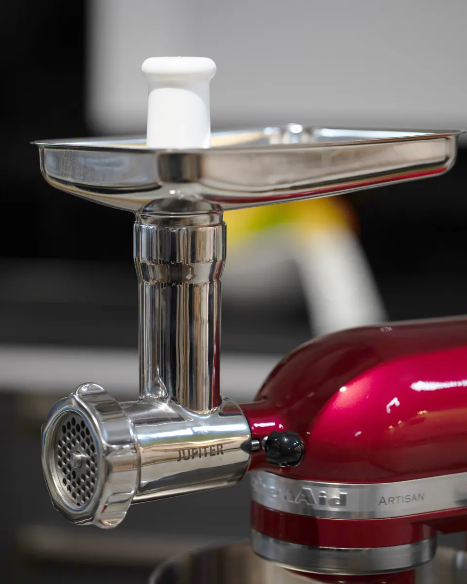 Jupiter Küchenmaschinen Fleischwolf / Gemüsewolf original Edelstahl Universalwolf-Vorsatz für KitchenAid