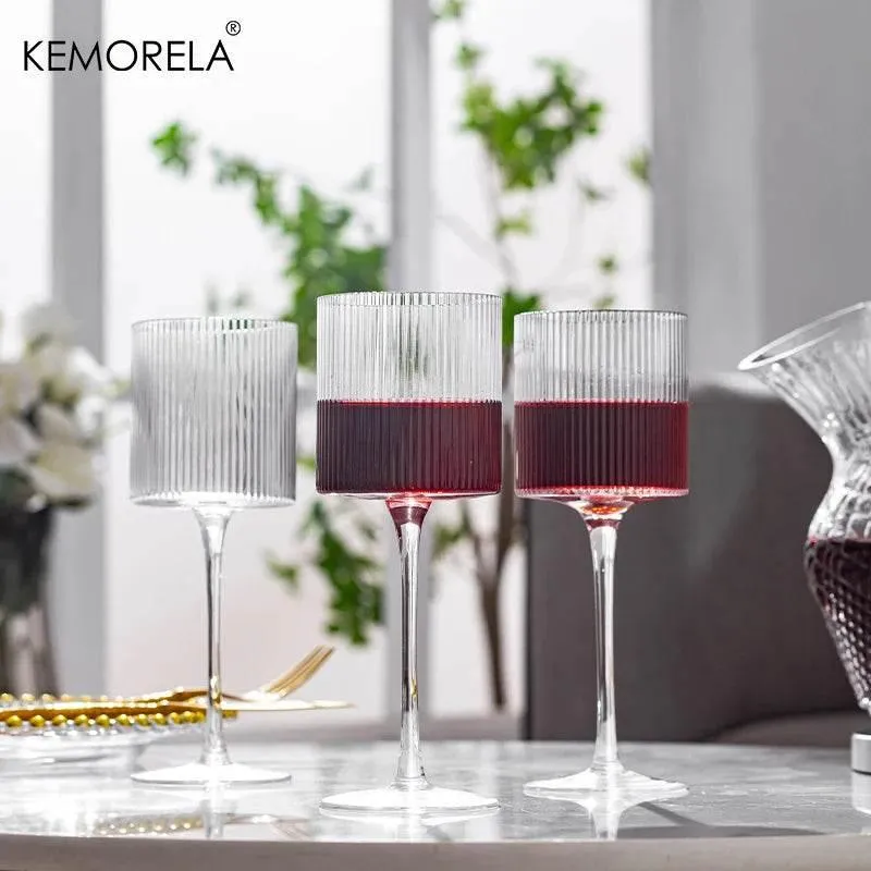 KEMORELA Französische Weingläser mit vertikale Linien (4er und 6er Set)
