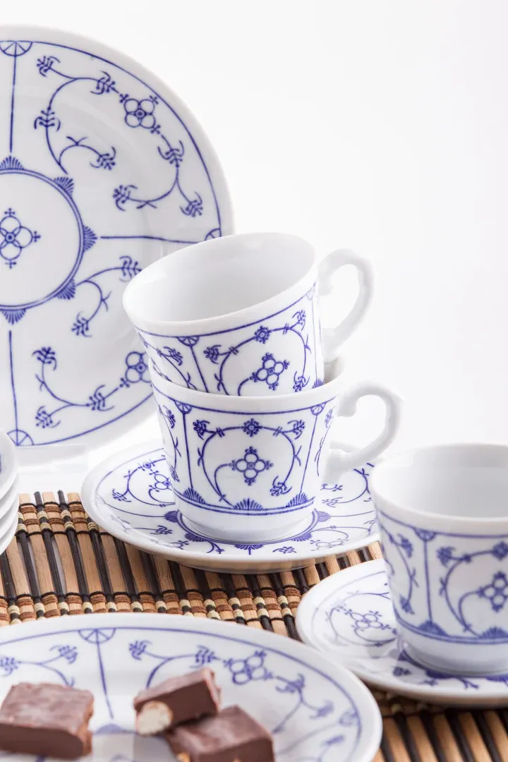 Kahla Porzellan Blau Saks Kaffeeservice 18tlg. weiß