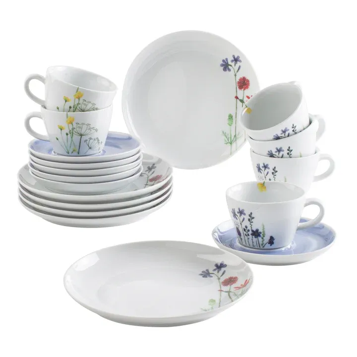 Kahla Porzellan Wildblume Kaffeeservice 18 tlg. Aquarell-Blau