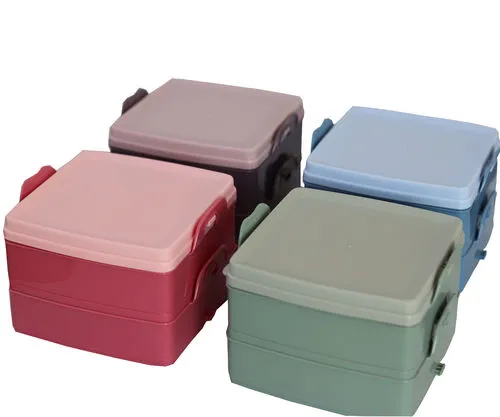 Lunchbox, Vesperdose mit 2 Fächern in 4 Farben 15x15x9 cm