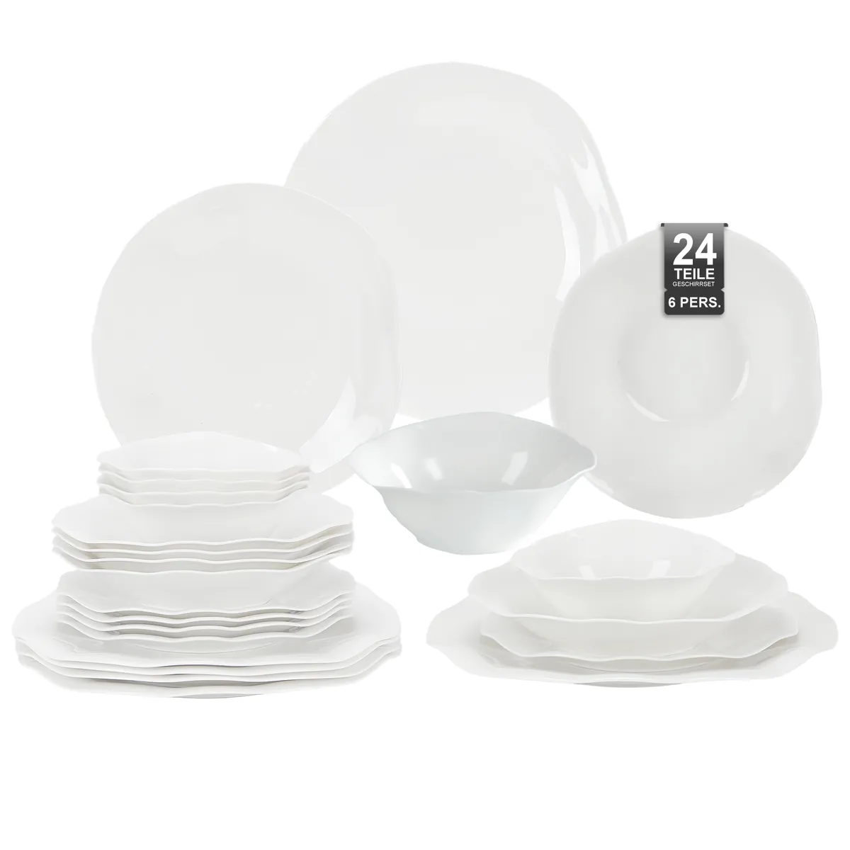 24-teiliges Keramik-Tafelgeschirr-Set für 6 Personen in elegantem Wellendesign, spülmaschinen- und mikrowellengeeignet