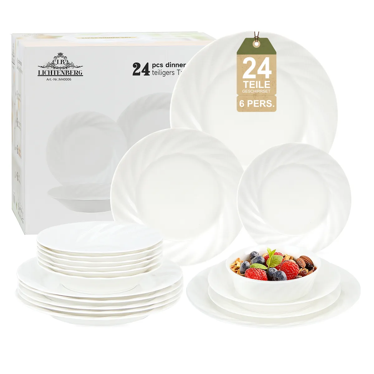 24-teiliges Keramik-Tafelservice für 6 Personen – elegantes, stapelbares Geschirrset