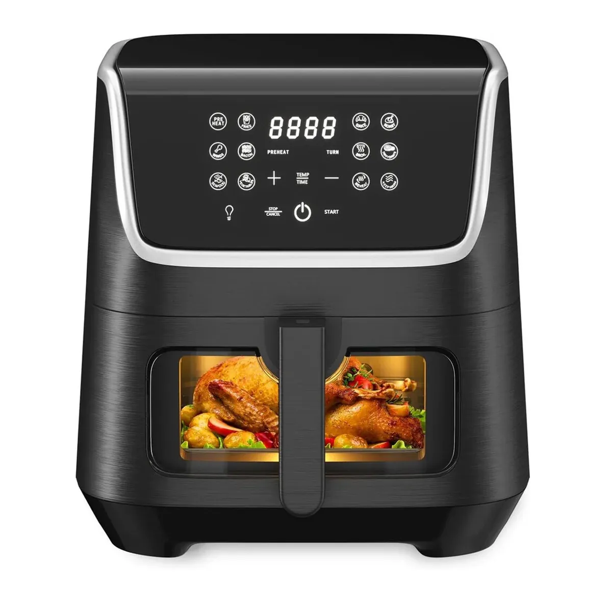 Scheffler Heißluftfritteuse XXL 5.5L Sicherheitsschutz Airfryer mit Sichtfenster, 1800W, 12 Programmen LED-Touchscreen BPA-frei