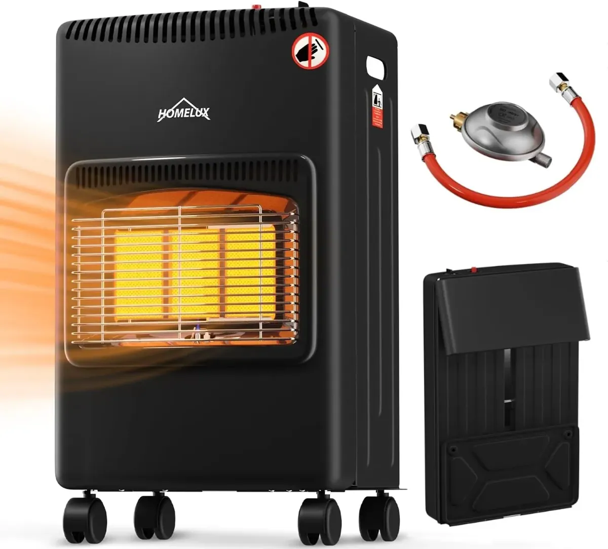 HOMELUX Infrarot-Keramikbrenner Gasheizung Heizstrahler für Innenräume, 4200 Watt, inkl. Schlauch und Druckregler, für Butan- oder Propangas bis zu 15kg Fassung