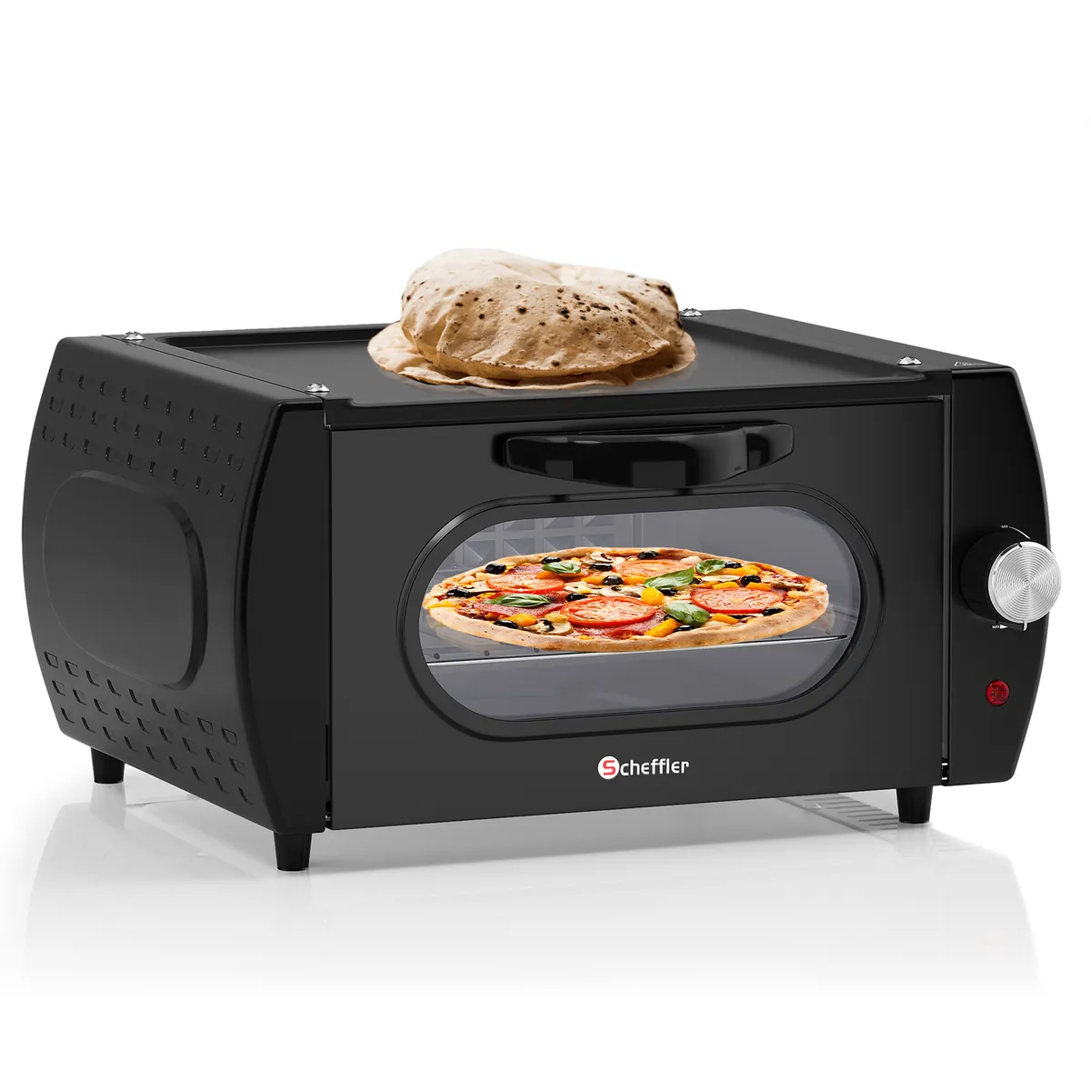 Scheffler Minibackofen Mini-Tandoor 2100 W mit Antihaftbeschichtete Deckplatte, großes Sichtfenster