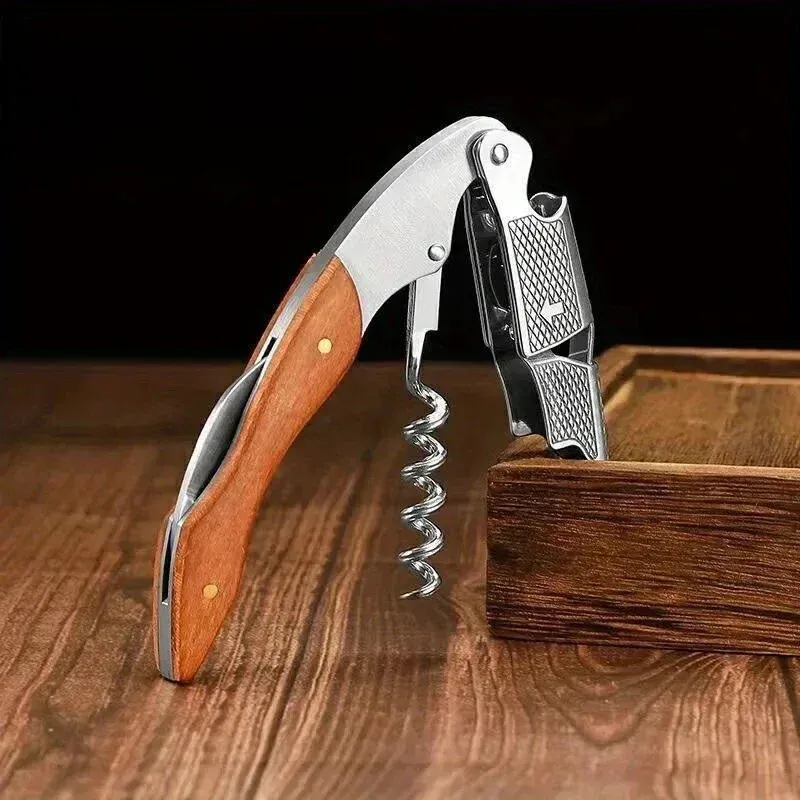 Professioneller Edelstahl Korkenzieher mit Holzgriff
