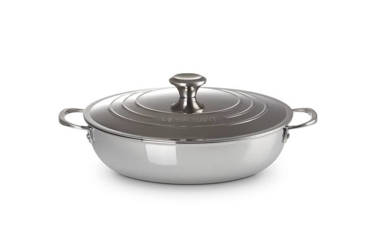 Le Creuset Profipfanne mit Deckel, 3-Ply Plus, Edelstahl, Ø30cm