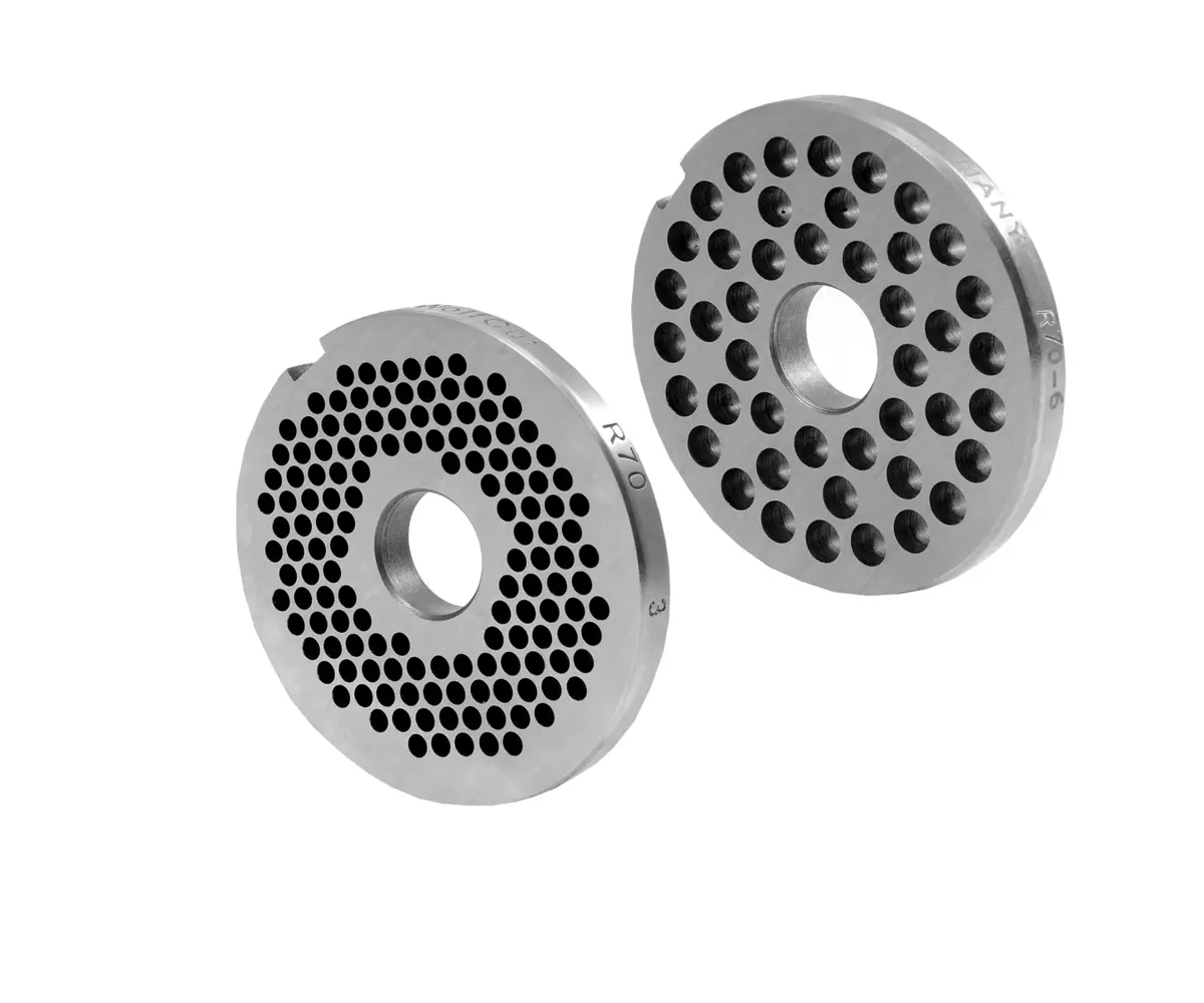 WOLFCUT - Fleischwolfscheibensatz 3 mm + 6 mm Bohrung kompatibel mit allen gängigen Fleischwolf Marken Größe R70 Werkzeugstahl